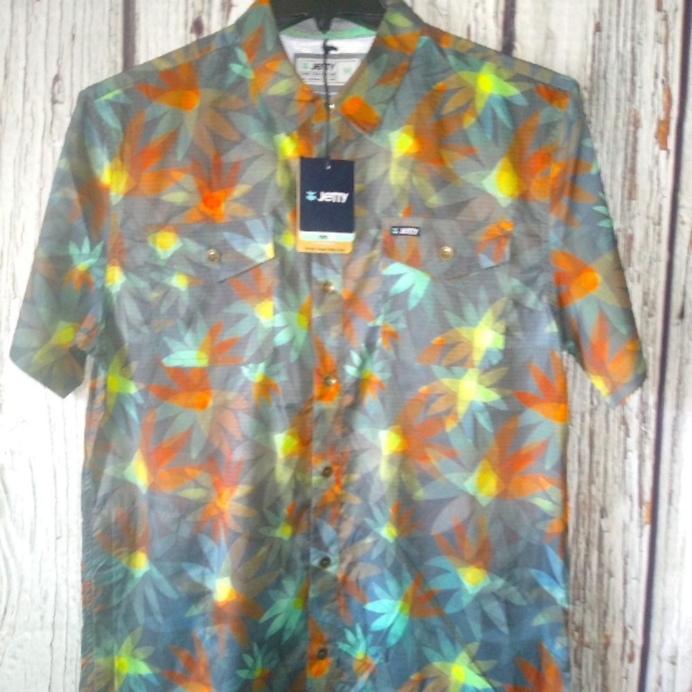 Jetty Marine Supply Wellspoint Woven Floral Button Up Shirt (M)